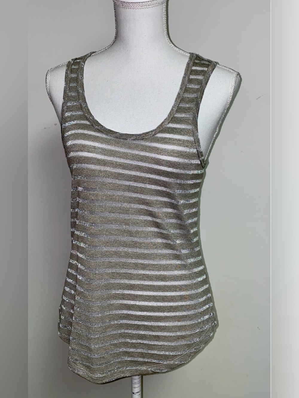 BKE Silver semi sheer stripe tank top racerback sleeveless womens size small